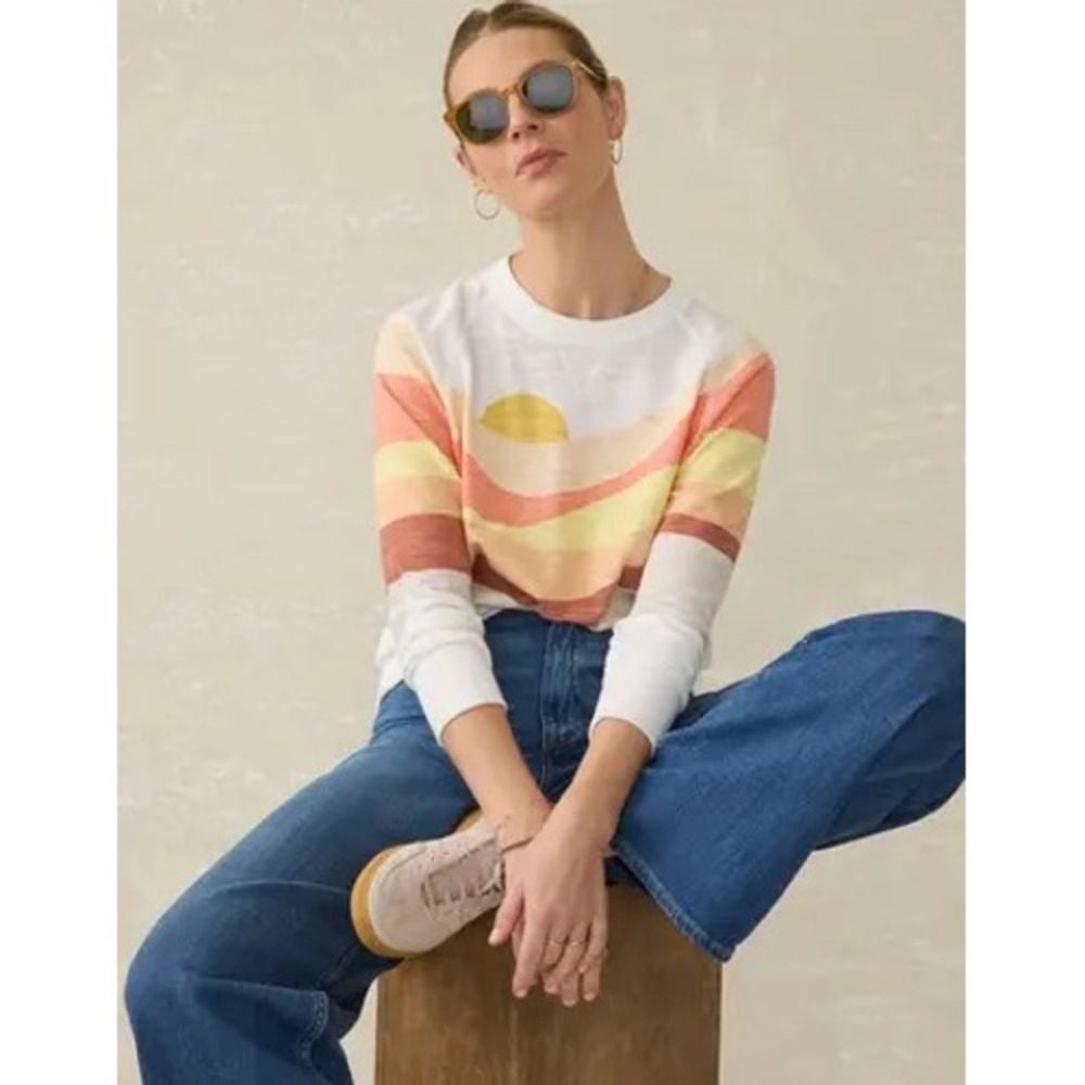 NWT Faherty Women's Sunwashed Slub Crewneck Sweater Coral Spring Soleil XXS